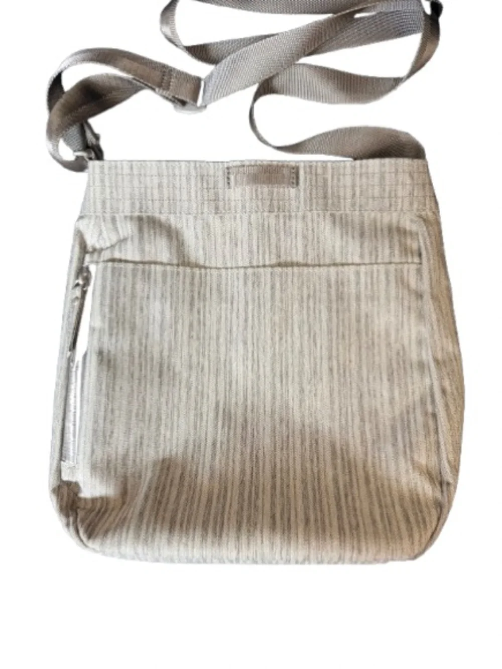 Haiku RFID Crossbody Bag Gray Stripe Travel Organizer Lightweight Vegan Purse